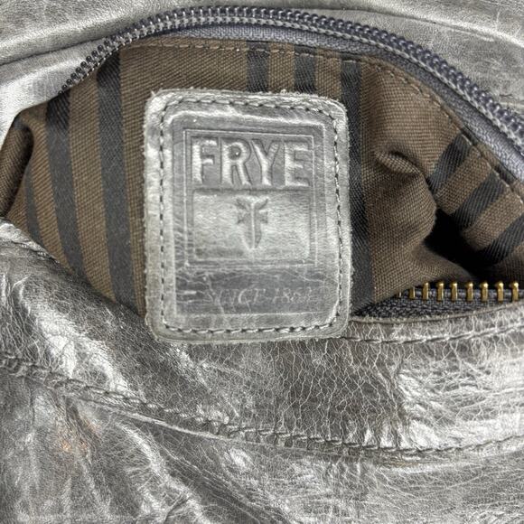 Frye Leather Satchel Shoulder Bag Gray Purse Tote Handbag Med Crossbody Silver - Picture 9 of 16